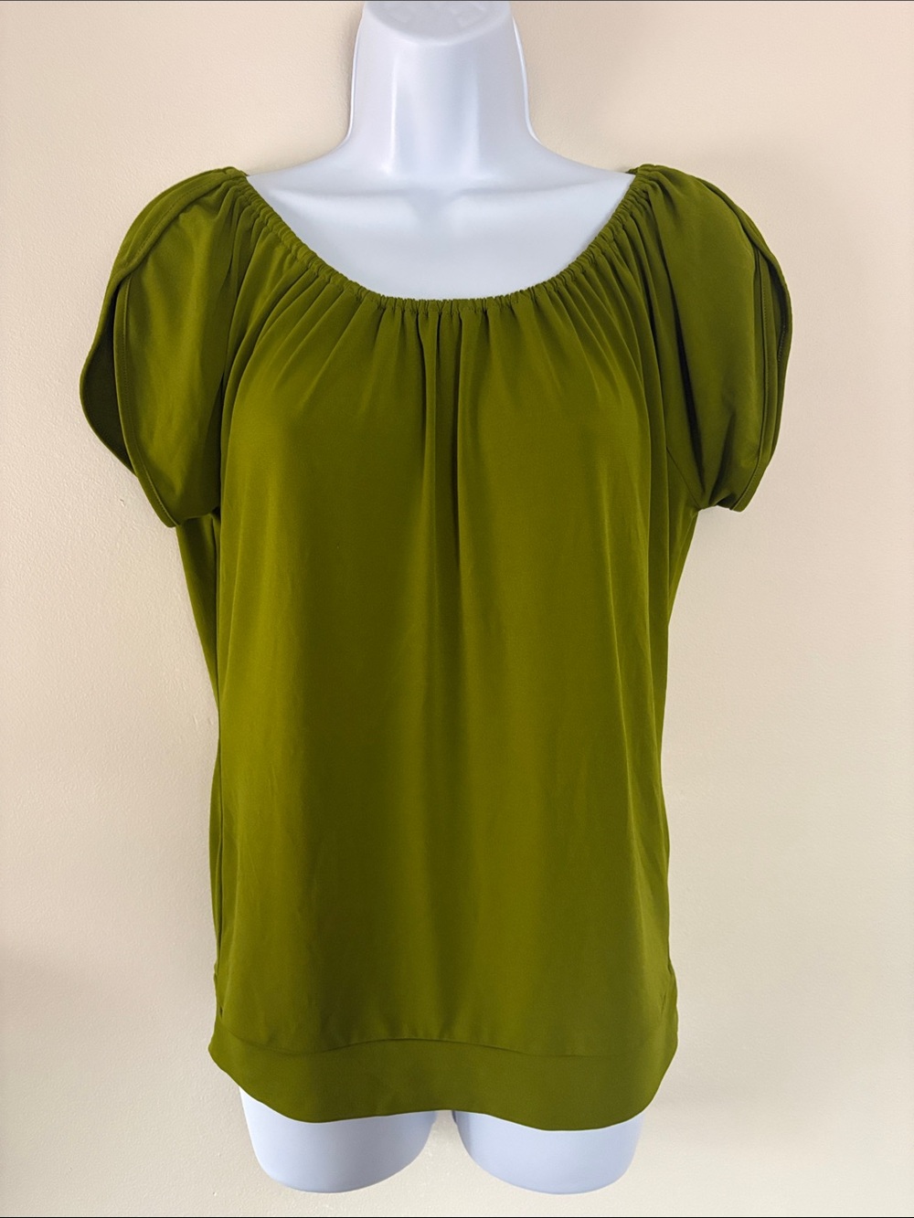 Worthington Olive Green Gathered Neck Blouse